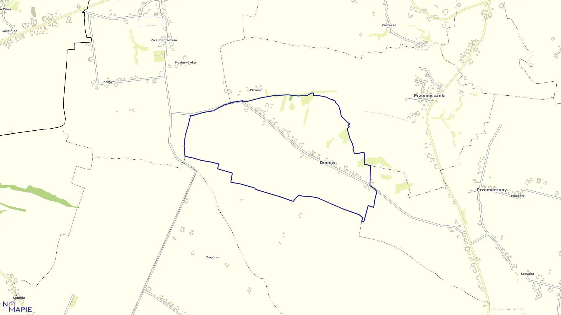 Mapa obrębu Dodów w gminie Radziemice