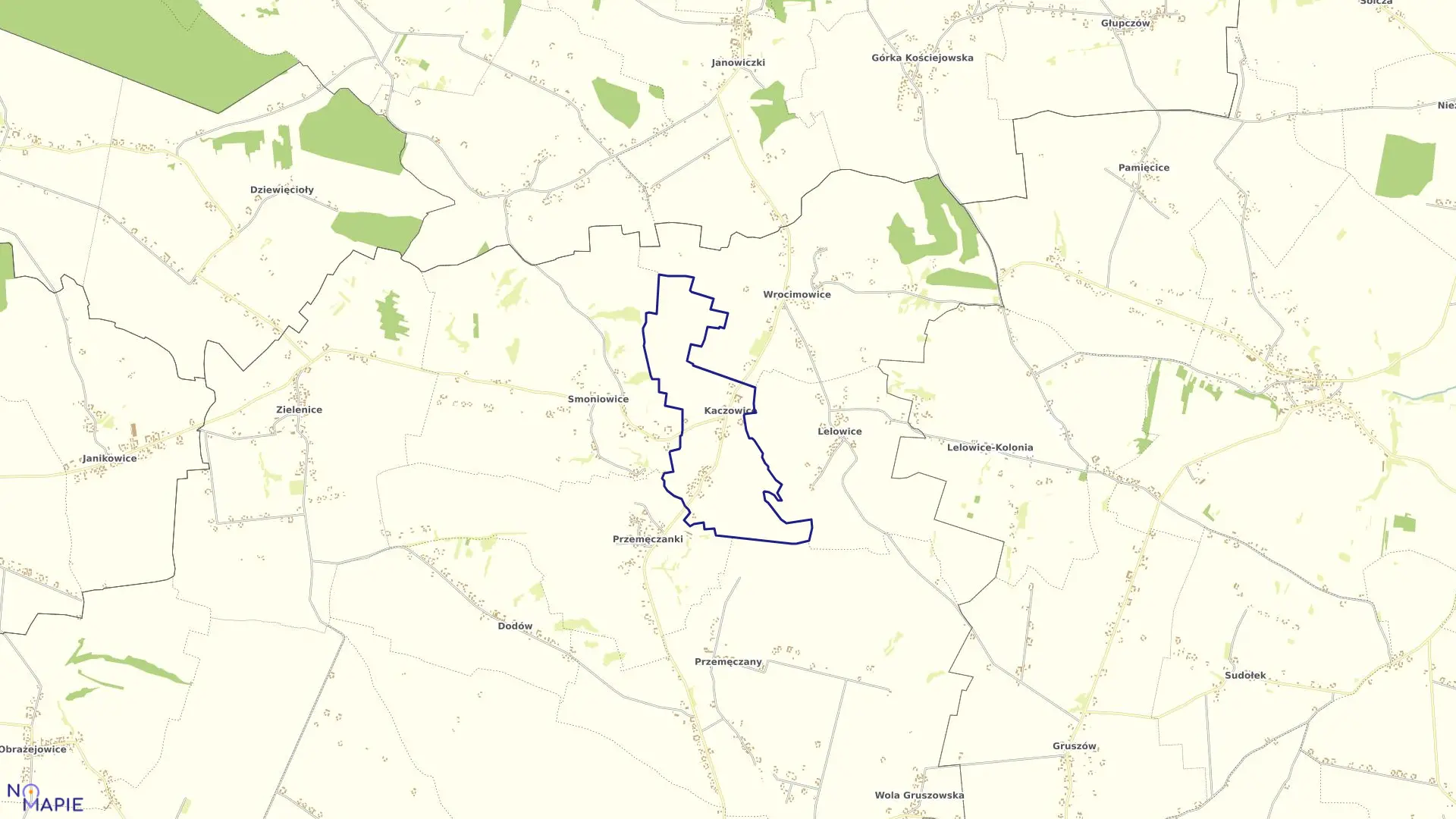 Mapa obrębu Kaczowice w gminie Radziemice