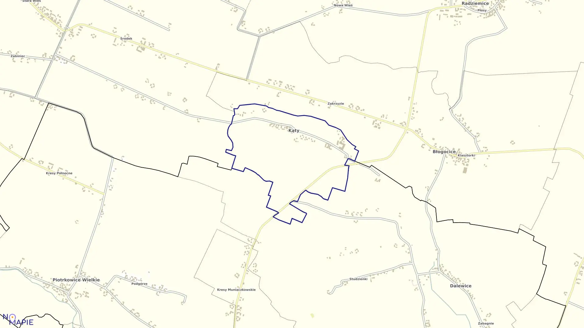 Mapa obrębu Kąty w gminie Radziemice