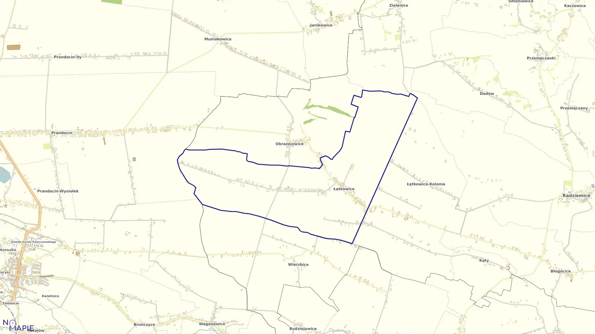 Mapa obrębu Łętkowice w gminie Radziemice