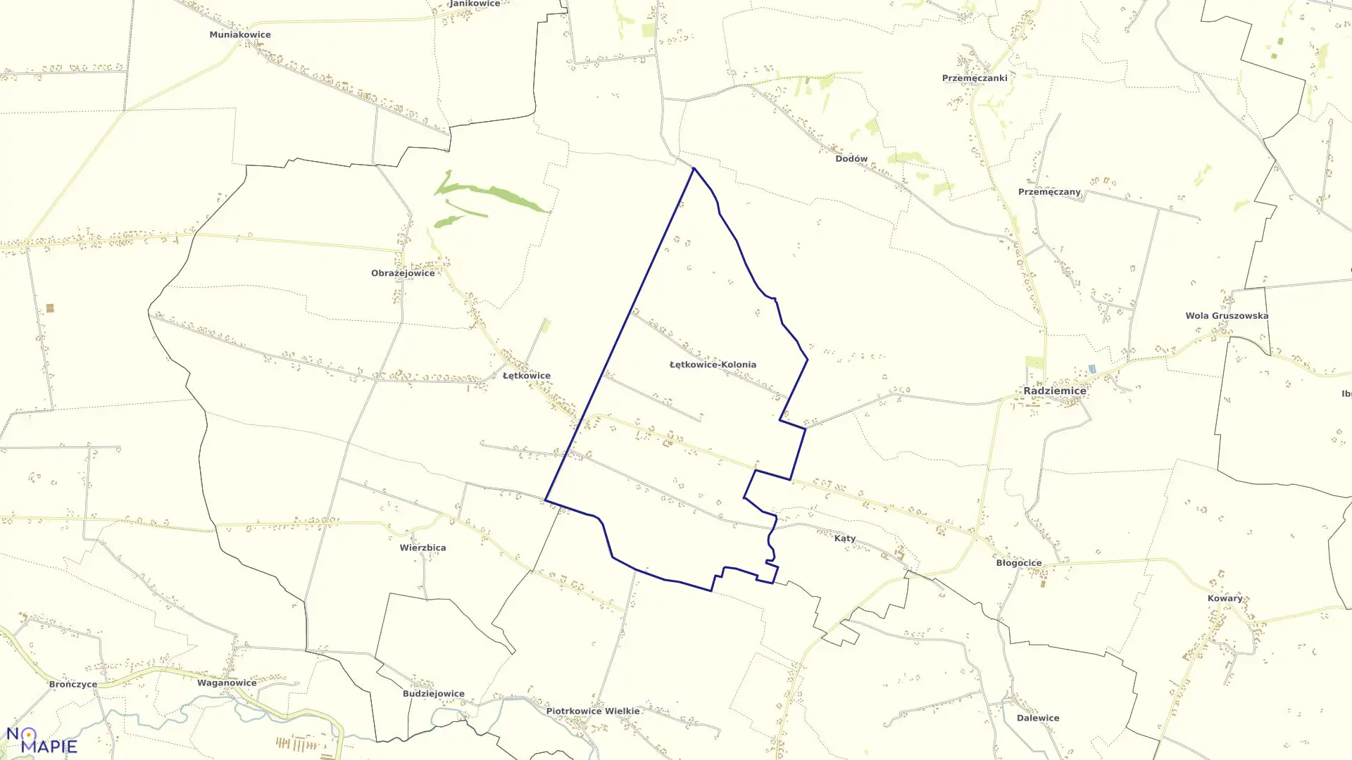 Mapa obrębu Łętkowice-Kolonia w gminie Radziemice