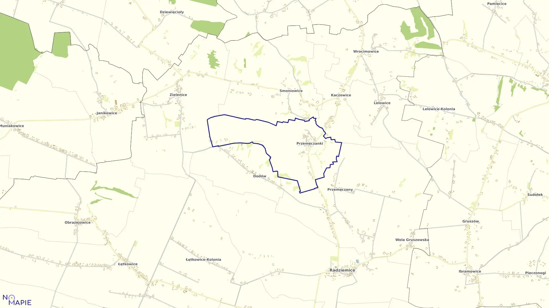 Mapa obrębu Przemęczanki w gminie Radziemice